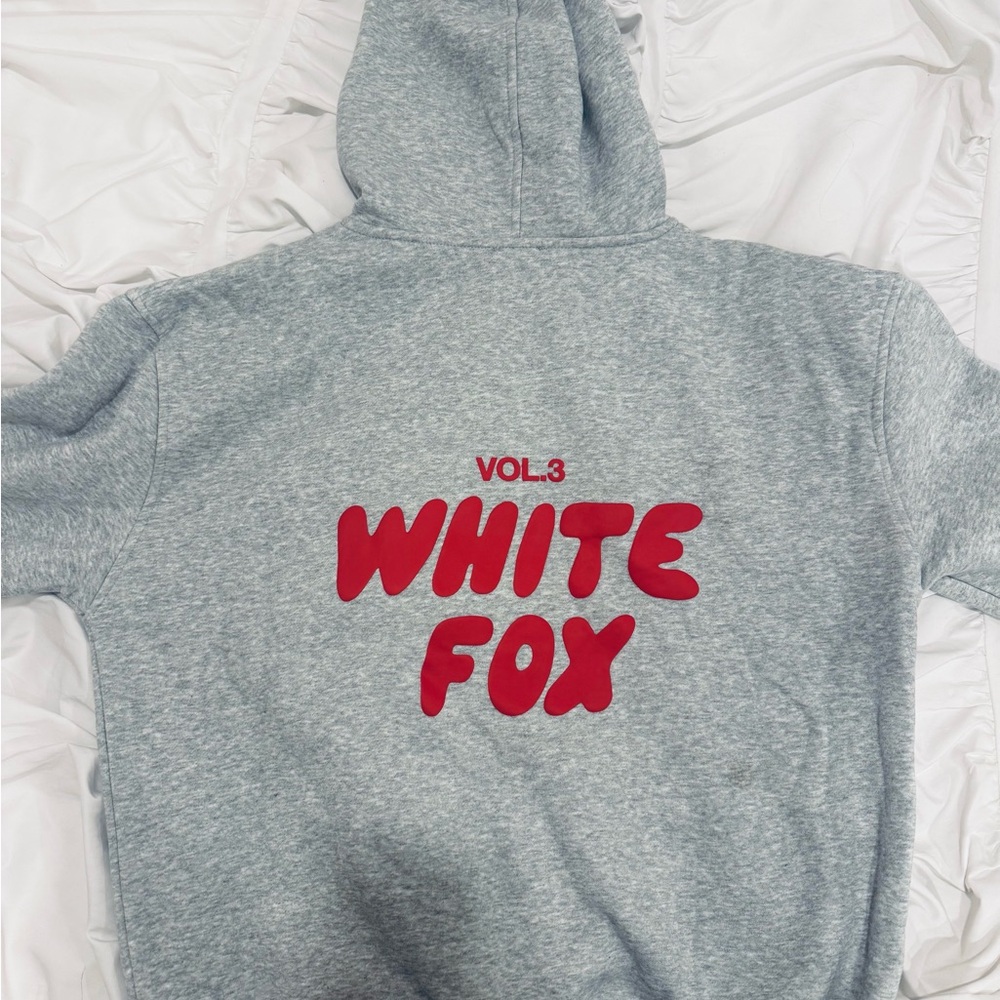 White Fox Boutique Gray Hoodie with Red Print